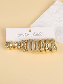 6-18 对时尚亮面金色喷漆 ABS 塑料耳环套装，亲肤，简约几何耳环，适合女士全天佩戴 - 金黃色 - 查看 10