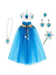 Children's Dress Up Role Play Toys, Princess Cloak, Magic Wand, Crown, Necklace, Earrings Set (Accessory Style Random), Birthday Gift, Halloween Gift, Christmas Gift - Multicolor - View 12