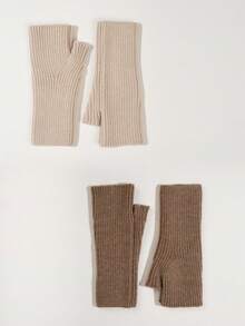 2 Paar einfarbige Acryl Fingerlose Handschuhe, warme gestrickte Halbfingerhandschuhe für Schule, Zuhause, Outdoor, Arbeit, Schreiben, Studenten, langer Bund, schlicht & modisch