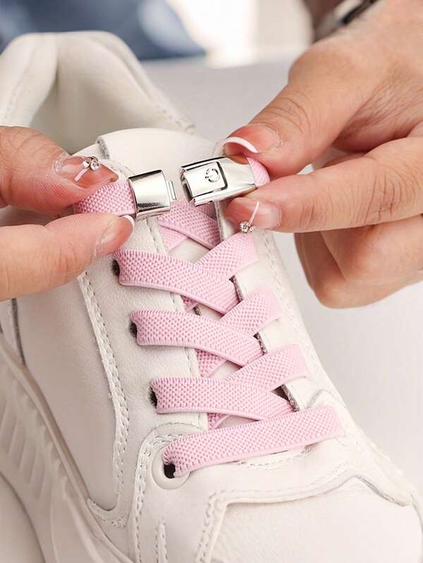 2pcs Elastic Shoelaces & 2pcs Buckles,Fashion Elastic Lazy Shoelaces For Sneakers Canvas Shoes Skate Shoes, Women & Men