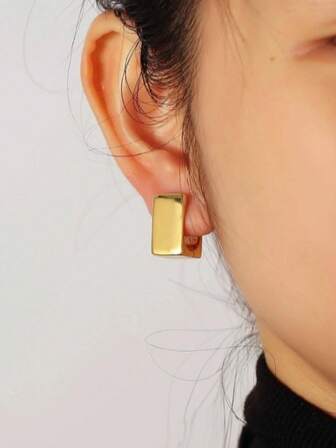 1 Pair Gold Geometric Square Earrings For Women