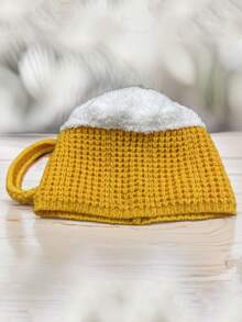 1pc Funny Beer Mug Beanie Hat, Warm Knitted Cap Unisex For Winter - Funny Beer Mug Knitted Hat - View 2