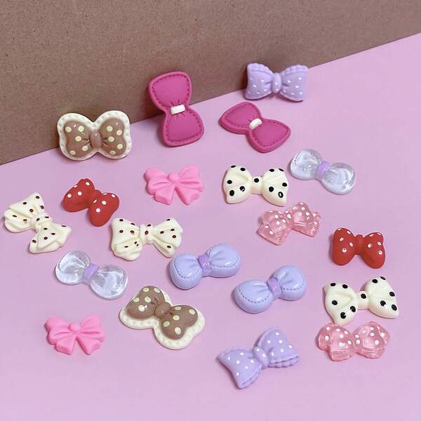 20pcs Resin Decorative Accessories, Flat Cute Bowknot DIY Semi-Finished Accessories, For Phone Cases, Hair Clips, Shoe Decorations, Jewelry Making, Crafts