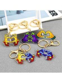 1 pieza Llavero con gesto de corazón, accesorio de colgante de acrílico con forma de corazón de colores, regalo pequeño