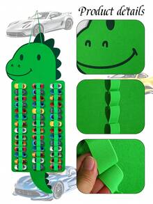 1PC Dinosaur Shaped Car Organizer, Kids Wall Hanging Toy Storage For Matchbox Cars, Green Felt Race Car Display Holder, Nursery Playroom Wall Decor With Individual Pockets.