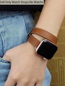 Brown Double Loop Thin Strap Watch Band Suitable For Wrist Fits Ultra 3 2 1 Series SE S10 S1 38mm 49mm , Fashionable Gift For Young Women, Double Loop Thin Strap For Smart Watch, Smart Watch Accessories