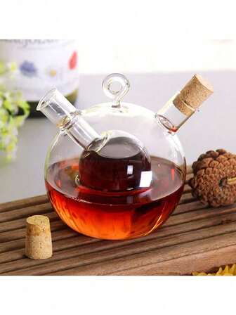 1pc Dual-Spout High Borosilicate Glass Oil Bottle, Kitchen Soy Sauce Vinegar Seasoning Container