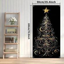 1件，尺寸为35.4x70.8英寸（90x180厘米），圣诞快乐！全新派对窗帘，以明亮的圣诞树为主题，采用涤纶材质，适用于生日、派对、庆祝活动、室内/室外装饰、家居、门廊、草坪、花园、庭院装饰，通用主题，带有挂孔，方便悬挂。 - 彩色 - 查看 2