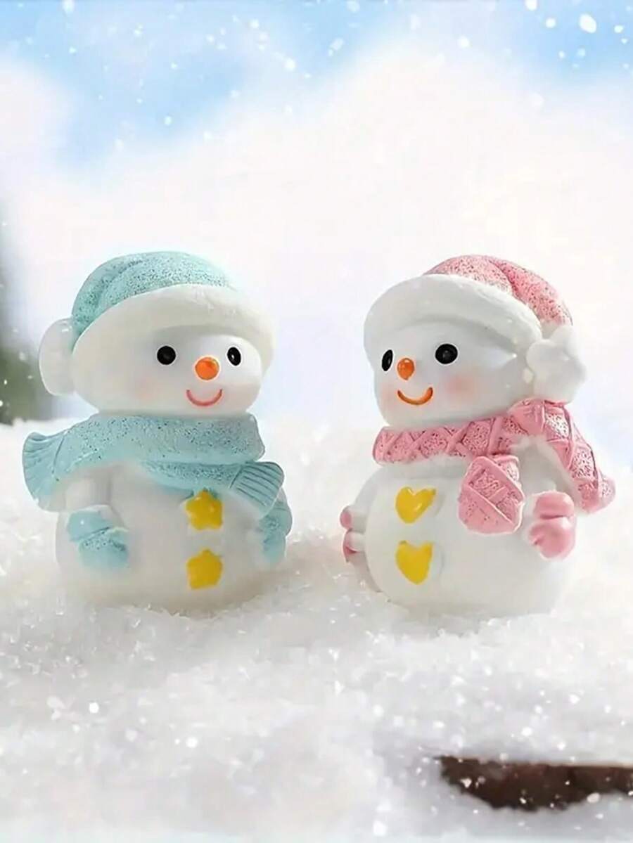2 pièces/1 pièce Petits bonhommes de neige mignons décoratifs pour Noël, produits de décoration de table en résine, convient pour la décoration de Noël, le salon et la chambre à coucher, cadeaux de Noël, arrangement d'ambiance festive, le meilleur choix pour offrir des cadeaux