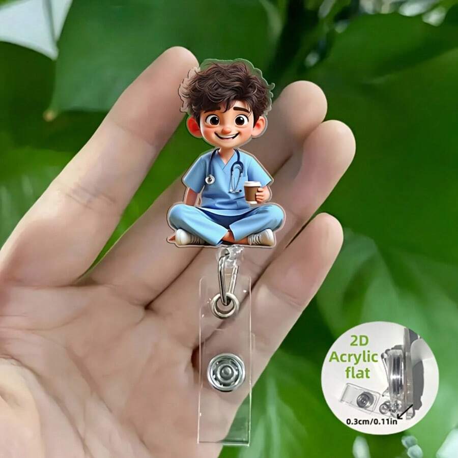 مشبك بطاقة هوية طبية مسطح 2D قطعة واحدة جميلة مع بكرة شارة قابلة للسحب وسلسلة قابلة للفصل - حامل بطاقة هوية ممرضة متين مع شخصية طبيب/ممرضة مبتسمة، حلقة سماعة طبية وعرض تأمين صحي - متوافق مع ملابس المستشفى والملابس الرسمية - مناسب للطلاب الطبيين والممرضات الممارسات - تصميم مسطح 2D مع آلية قابلة للسحب ومشبك بطاقة آمن - إكسسوار عصري وعملي