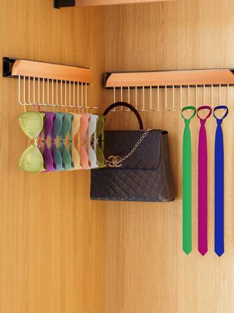 1 件免钻实木 8 钩衣架，可伸缩滑轨衣柜挂架，用于存放衣服、胸罩、袜子