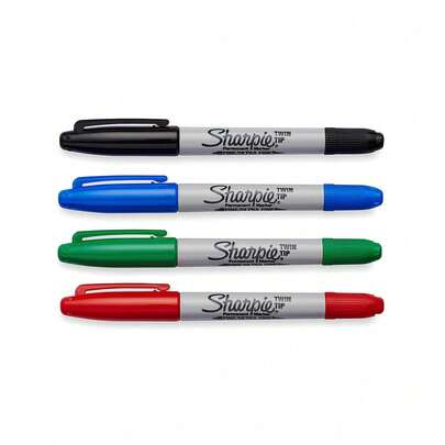 Crayola Sharpie Twin Tip Permanent Marker, Fine/Ultra Fine Point, Assorted Colors Markers Set, Carded Packaging, 4 Count