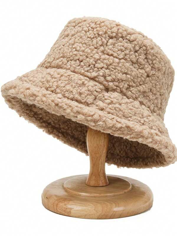 Unisex Thick Solid Color Fleece Bucket Hat, Classic Fashion Versatile Autumn/Winter