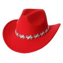 Women Cowgirl Hats Bling Rhinestone Butterfly Cowgirl Hats Bachelorette Party Hat Accessories - Red - View 6