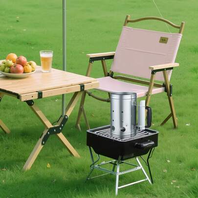 Charcoal Chimney Starter, 4 Lbs Large Capacity Coal Fireplace, Heavy Duty BBQ Steel Chimney Starter For Charcoal Grill And Barbecues, Compact On-The-Go Carbon Lighter And BBQ Grill Tool, Silver