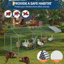 13ft Metal Poultry Cages With Waterproof Cover - Large 157" Walk-In Poultry Cage For Chickens, Ducks, Rabbits (4 Lockable Doors)