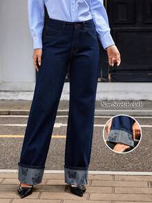 Jeans a vita alta larghi e vintage in denim blu medio per l'autunno e l'inverno, pantaloni a gamba ampia con design a stampa farfalla plissettata, pantaloni casual snellenti e versatili, tessuto morbido e durevole adatto per l'ufficio, la scuola, le vacanze e varie occasioni