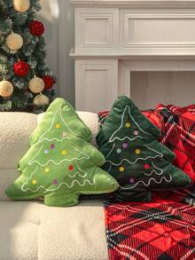 1pc Christmas Tree Decorative Throw Pillow, Cozy & Soft Cushion For Living Room Sofa, Bedroom, Dorm, Christmas Decor & Gift, Olive Green - Dark Green - View 2