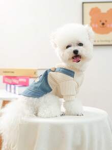 1 件宠物服装，狗猫服装，快乐小狗小型犬休闲时尚可爱舒适豹纹心形吊带连衣裙 - 彩色 - 查看 3