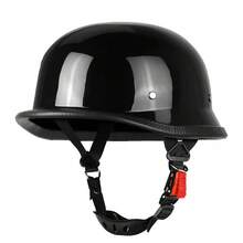 Casco de motocicleta, hombres y mujeres, casco retro de media cara de cuero genuino, casco de cara abierta, piloto, certificado DOT, S-XXL - Negro - Ver 12
