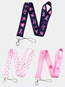 1pc Breast Cancer Awareness Long Ribbon Lanyard , Hope Faith Love Neck Keychain, Red Ribbon Health Phone Lanyard Keychain