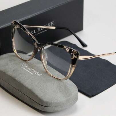 1 pieza Gafas de lectura premium para mujer, montura de estampado de leopardo de ojo de gato con lentes de alta definición, material de PC de calidad, bisagras de resorte de metal, cómodas y duraderas, incluye estuche y paño de limpieza