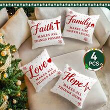 4 fundas de cojín con frase inspiradora de copos de nieve minimalistas de color rojo navideño, impresas por un solo lado, adecuadas para la decoración del hogar en la sala de estar y el dormitorio, para todo el año