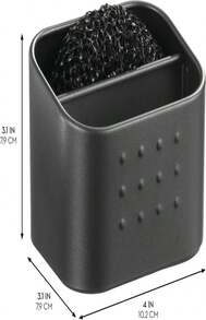 IDesign Sponge And Scrubber Holder With 2 Compartments For Kitchen Sink - Matte Black - ColorA - 查看 2