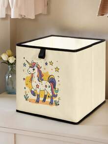 1 pieza Caja de almacenamiento abierta con estampado de poni de dibujos animados, organizador apilable de cajones, diseño resistente y de múltiples usos que ahorra espacio para el hogar, dormitorio, organización del hogar, almacenamiento debajo de la cama