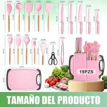 Utensilios de Cocina de Silicona, 19 Piezas Juego de Utensilios de Cocina Antiadherentes con Mango Resistente al Calor, Juego de Cucharas para Cocinar de Incluyendo Accesorios Cocina Negro - rosa - Ver 7