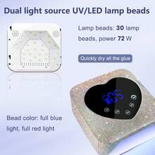 Secador de uñas LED recargable de 72 W con 2 limas, lámpara UV/LED de doble fuente de luz, sistema inteligente de recordatorio de bajo consumo, 5 configuraciones de tiempo, control táctil y sensor automático, dispositivo de secado rápido con lámpara (plateado con pegatinas de diamante)