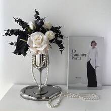 1pc Elegant Faux Rose Arrangement In Luxury Wine Glass Vase With Decorative Pearls Living Room Decor,Autumn Home Decor,Autumn Decor,Room Decor