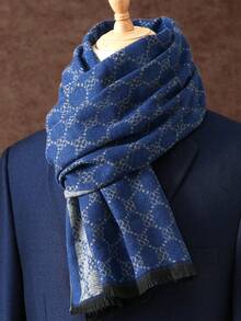 1pc Men's Printed Scarf 180*30CM, Business Scarf With Tassels, Classic Plaid Scarf, Luxury Scarf For Men, Can Be Used As Shawl