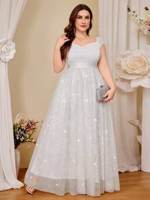 Plus Sweetheart Full Lace Sleeveless Pleated Hem Elegant Evening Formal Party Maxi Dress, White Party Dress, White Wedding Dress, Bridal Dress - White - View 3