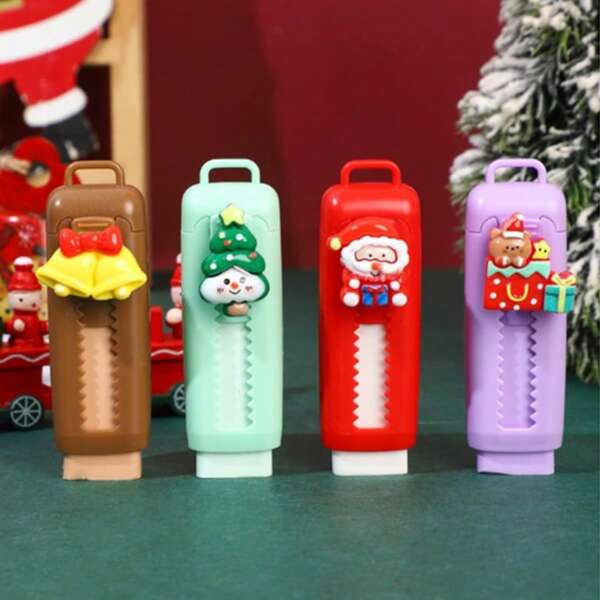 Borrador de empuje y tracción navideño - Diseño telescópico limpio y menos escamoso | Regalo de estudiante de dibujos animados lindo para la temporada navideña