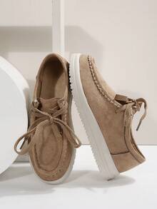 Plus Size Women Lightweight & Comfortable Slip-On Casual Shoes, New Autumn Vintage Versatile Round Toe Lace-Up British Style Boat Shoes, Casual Sneakers