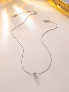 1/2pcs Stainless Steel Snake Bone Chain & Small Bead Pendant Necklace, Minimalist Fashion Versatile Jewelry For Women, No Box