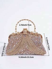 Rhinestone Decorated Metal Handle Clutch Purse, Luxury Elegant Party Handbag For Women Weddings, - Champagne - View 9