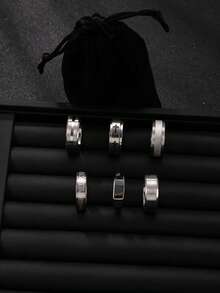 6pcs Stainless Steel Rhombus Decor Gold Color Men's Ring Set, Suitable For Daily Wear, Jewelry Gift