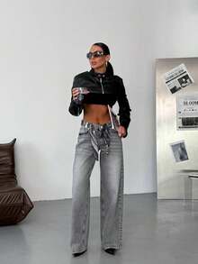 SQUALO Jeans de mujer con efecto lavado en azul, desgarrados y con efecto desgastado, estilo urbano