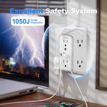 Wall Charger, Surge Protector, 6 Outlet Extender With 4 USB(2 USB C) Charging Ports 3-Sided Power Strip Multi Plug Adapter Spaced For Home Travel Office - 查看 4