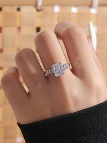 5pcs Elegant Geometric Cubic Zirconia Adjustable Rings Set, Unique Design Suitable For Party, Wedding Wear (No Gift Box) - Silver - View 6