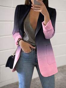 HOMEYEE Vintage Floral Print Blazer Jacket, Elegant Casual Business Resort Wear For Plus Size