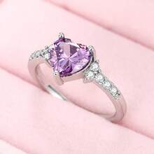 1pc Women's Fashion Ring, Cute & Sweet Style, Cubic Zirconia Heart Inlaid Ring, Suitable For Valentine's Day, Vacation, Commute, Date, Party, Wedding, Engagement, Gift For Wife, Girlfriend, Mother Birthday, Anniversary, New Year, All Seasons