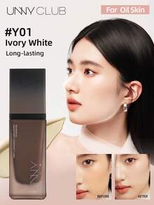 unny club 30克持久全效遮瑕哑光粉底液，适合油性/混合性肌肤，哑光妆效，完美遮瑕，打造自然妆感，控油，防汗，防水，保湿珠光粉