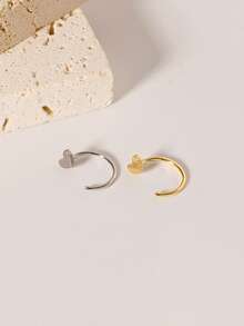 18K Gold Plated Cute Heart-Shaped Nose Ring 20G-C Shaped Love Nose Stud/Nostril Jewelry Suitable For Daily Wear Small Nose Ring - Love Heart - View 4