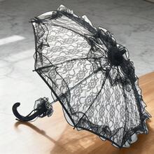 Vintage Lace Parasol Bridal Wedding Stick Umbrella For Photoshoot Victorian Style Party Accessory Props - 黑色 - 查看 2
