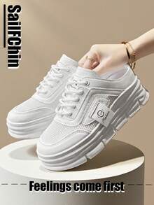 2025 Spring/Summer New Women's Casual Shoes With Women's Platform Soles Shoes, White Shoes, Comfortable Sports Shoes , Party Shoes, For Cropped Women's Sporty Style