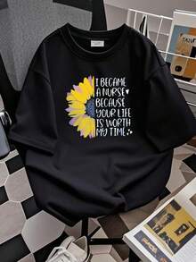 180g pure Cotton I Became A Nurse Because Your Life Is Worth My Time T-Shirt - Sunflower Nurse Shirt  - Inspiring Nurse T- Shirt - Registered Nurse Tee fashion Soft Comfortable women Stylish designer clothes Top For Everyday Wear Breathable Slightly - Negro - Ver 3