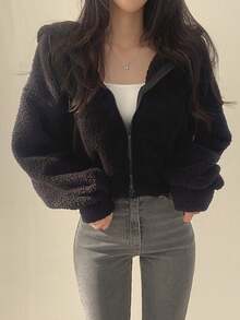 Abrigo grueso y cálido con capucha para mujer, chamarra para dama, chamarra para dama, abrigo con bolsillos con cremallera para mujer, sacos elegantes de mujer, abrigos elegantes para dama, cardigan mujer. - Negro - Ver 3